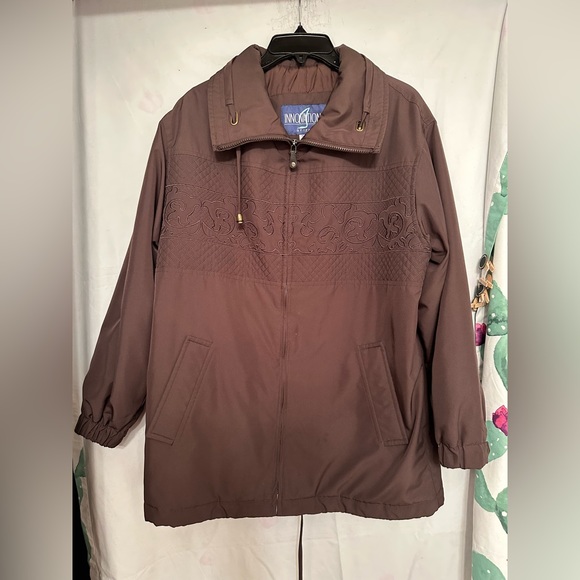 Innovations by IZZI Brown Quilted Embroidered Jacket Coat Size Small - Picture 2 of 16